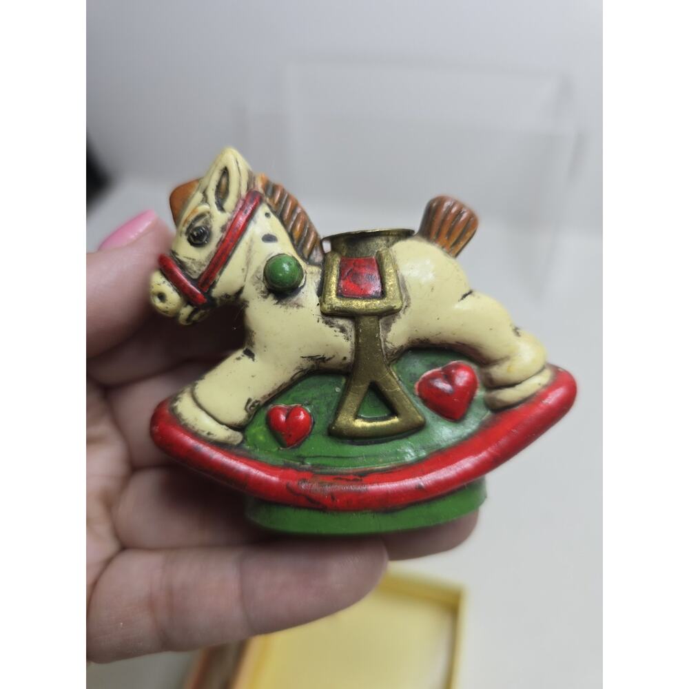 Vintage Holiday Memories Collector Ornament Rocking Horse Candle Holders Candles